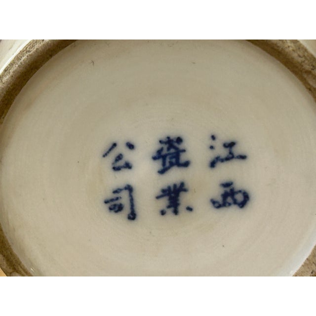 Chinese Distressed White Porcelain Blue Kid Playing Graphic Holder Vase For Sale - Image 10 of 10