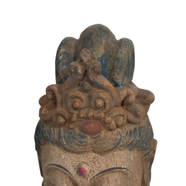 Vintage Asian Carved Wood Guanyin Head 9" H For Sale - Image 4 of 7