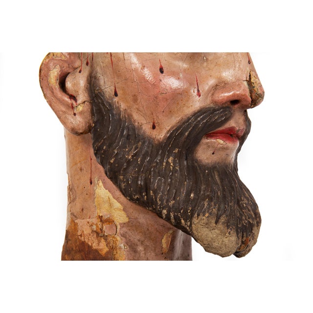 Spanish Polychromed Carved Head of Christ as Ecce Homo, Early 18th Century For Sale - Image 14 of 18