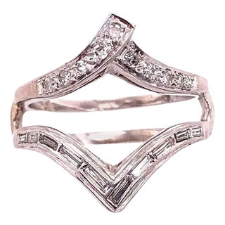 14 Karat White Gold Interlocking Engagement Ring Guard With Diamonds For Sale