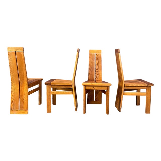 Brutalist Oak Dining Chairs, 1970s, Set of 4 For Sale