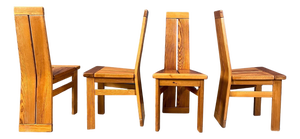 Brutalist Oak Dining Chairs, 1970s, Set of 4