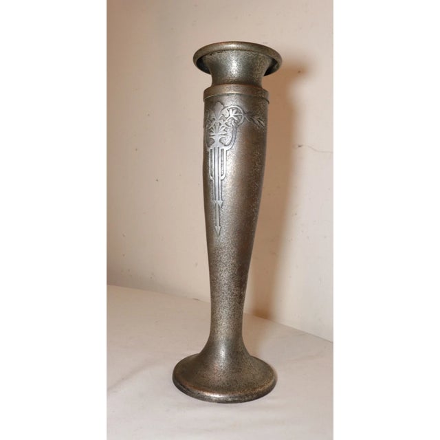Quality Antique Art Deco Sterling Silver Silver Crest Bronze Ornate Tall Vase For Sale - Image 10 of 12