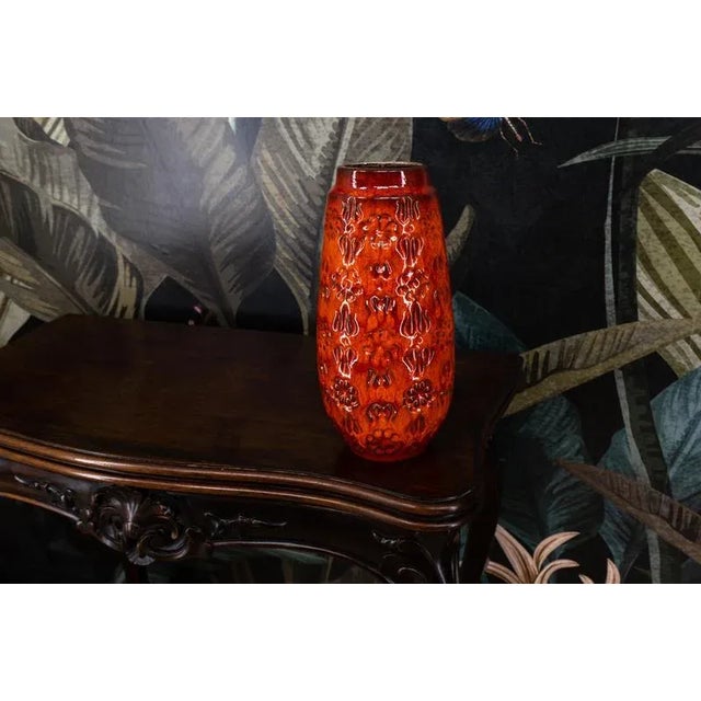 Mid-Century Fat Lava Red Glazed Ceramic Vase from Bay Keramik, W. Germany, 1970s For Sale - Image 4 of 15
