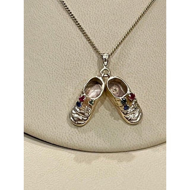 2010s Pair of Shoe Charms with Precious Stone Pendant Necklace and Yellow Gold Chain For Sale - Image 5 of 18