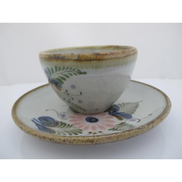 Mexican Ken Edwards El Palomar Flower Tonala Mexico Folk Art Stoneware Cup & Saucer For Sale - Image 3 of 13