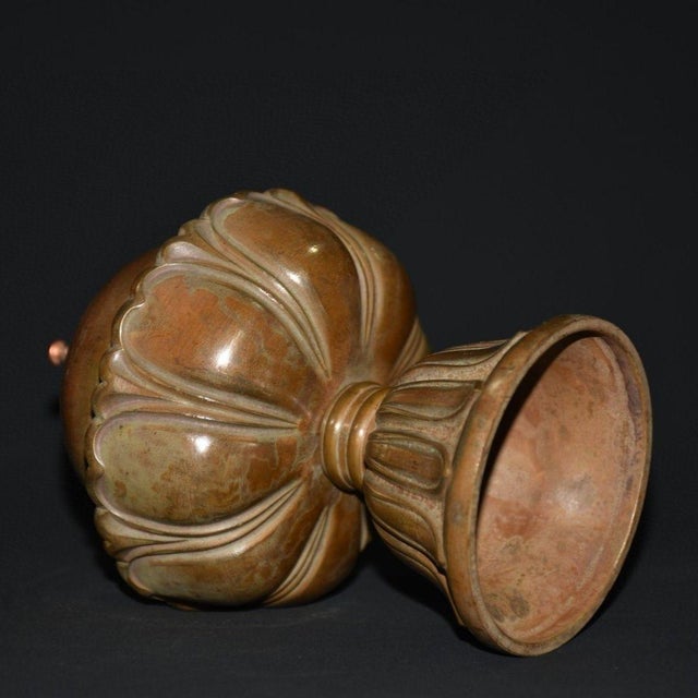 Vintage Copper Tiered Lotus Base Bell With Domed Cover For Sale - Image 9 of 9
