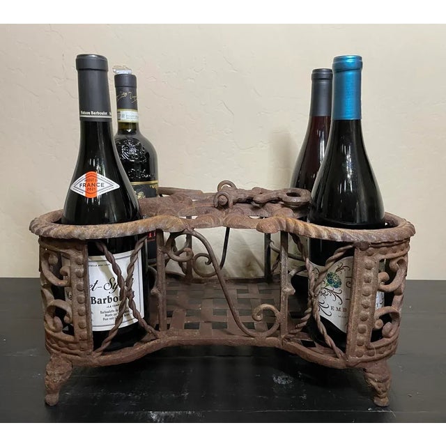 Mid 19th Century Antique French Country Cast Iron & Wrought Iron Wine Bottle Holder Display Stand For Sale - Image 5 of 12