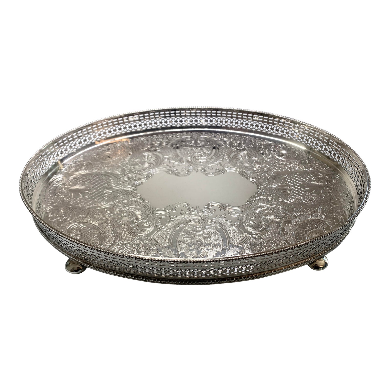 Early 1900s Barker-Ellis Oval Silver-Plated Gallery Tray | Chairish