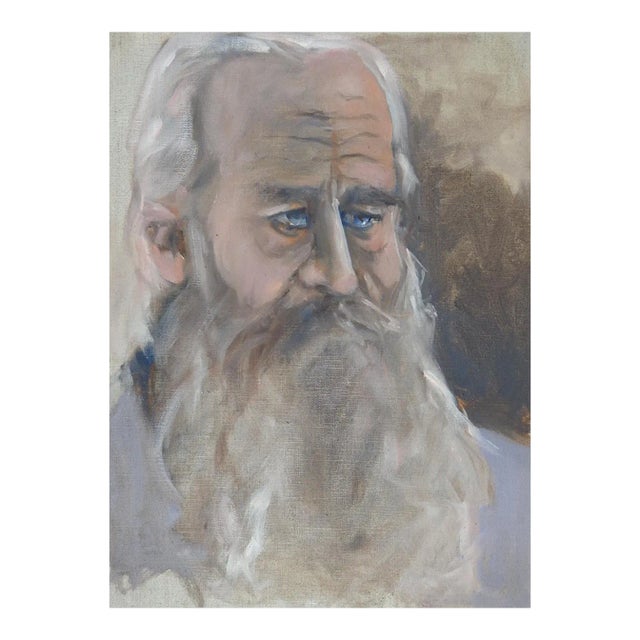 Late 20th Century Portrait Painting of Gray Bearded Man For Sale