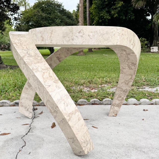 Postmodern Postmodern Maitland Smith Style Sculpted Circular Polished Tessellated Stone Side Table For Sale - Image 3 of 12