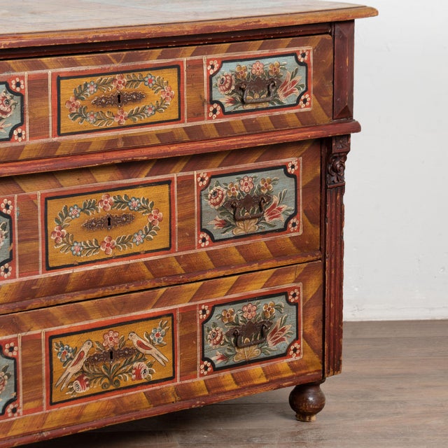 19th Century Original Hand Painted Large Pine Chest of Three Drawers From Hungary For Sale - Image 15 of 16