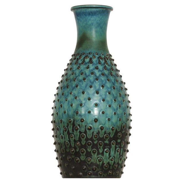 Ceramic Ceramic Floor Vase in Stoneware and Turquoise Glaze attributed to Sven Wejsfelt, 1963 For Sale - Image 7 of 7