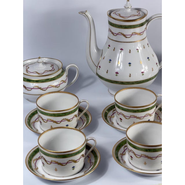 An elegant 15-piece porcelain tea set for six by haviland limoges in the celebrated vieux paris vert pattern, produced...
