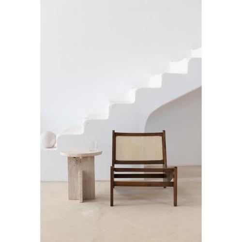 Morden and Sculptural Muted Beige Travertine Square Side Table by Beije Avenue For Sale - Image 6 of 7