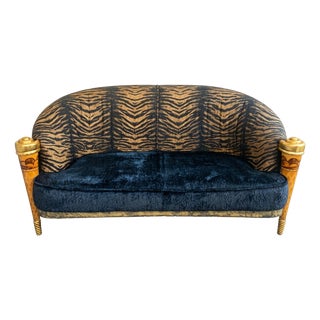 Late 20th Century Colombostile Italian Neo-Baroque Tiger Print & Gold Leaf Settee Sofa For Sale