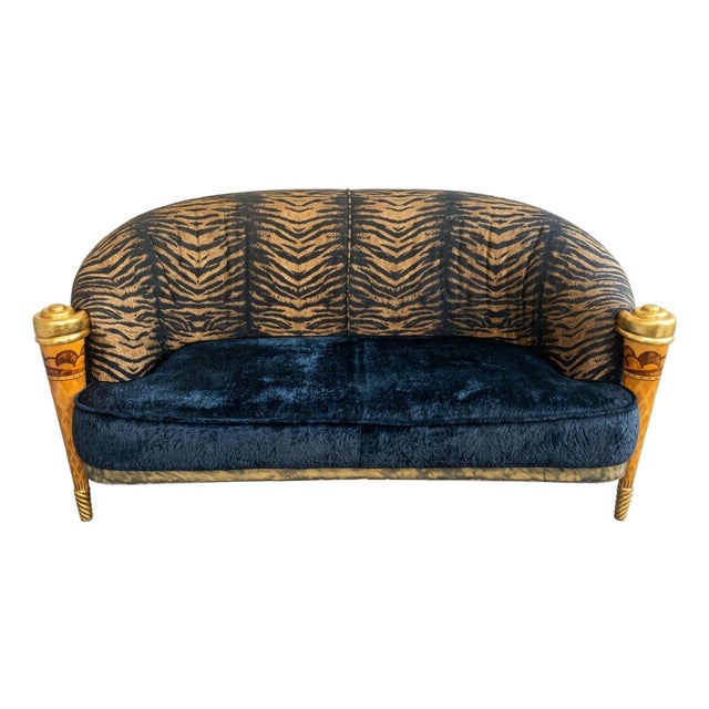 Late 20th Century Colombostile Italian Neo-Baroque Tiger Print & Gold Leaf Settee Sofa For Sale