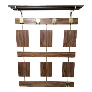 Italian Mid-Century Wall-Mounted Coat Rack in Teak and Brass For Sale