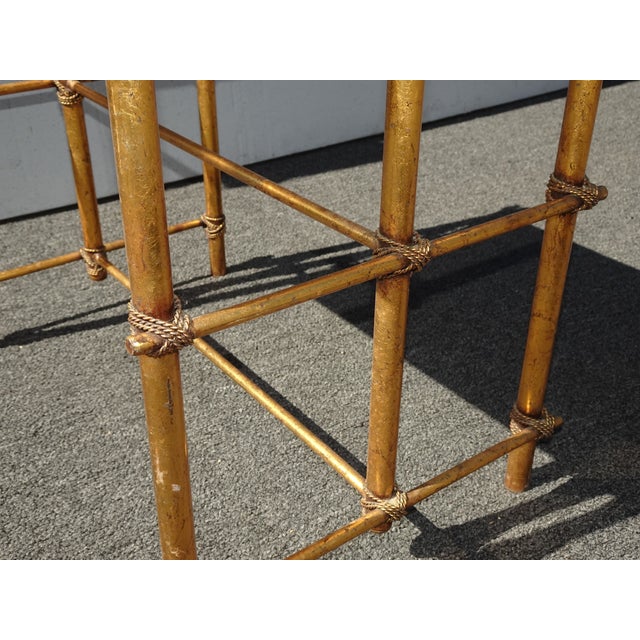 Vintage Hollywood Regency Gold Gilt Rope Metal Vanity Bench Stool For Sale - Image 13 of 18