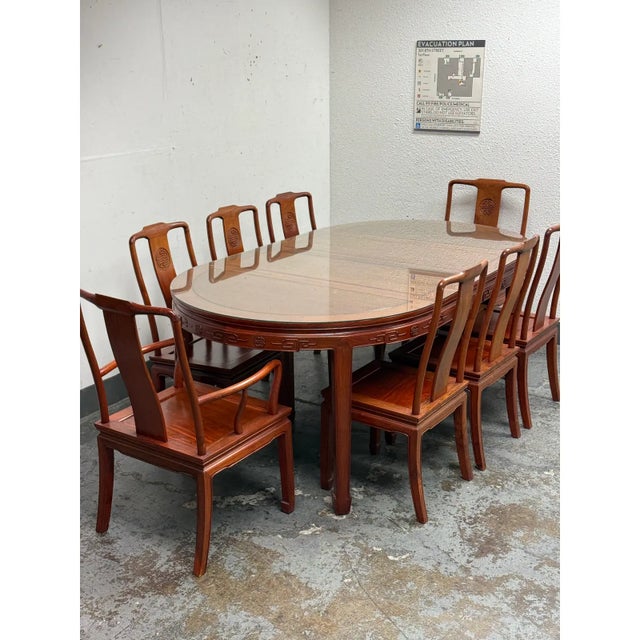 Chinese Rosewood Extension Rosewood Table + Dining Chairs Set, Circa 1970's For Sale - Image 12 of 12