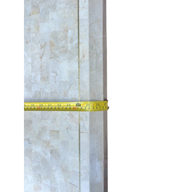 Vintage Tessellated Travertine Stone and Brass Coffee Table Attributed to Maitland-Smith Karl Springer, 45" X 27" For Sale - Image 10 of 12