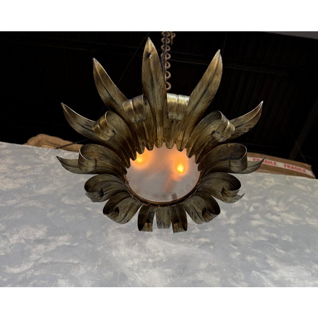 Spanish Gilt-Metal 1950's Sunburst Ceiling Fixture For Sale - Image 9 of 11