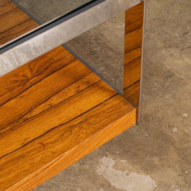 Brown Vintage English Chrome, Glass and Wood End Table from Merrow Associates, 1960s For Sale - Image 8 of 15