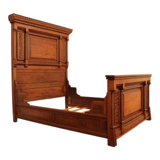 Antique Victorian Walnut Aesthetic Carved High Back Full Bed For Sale