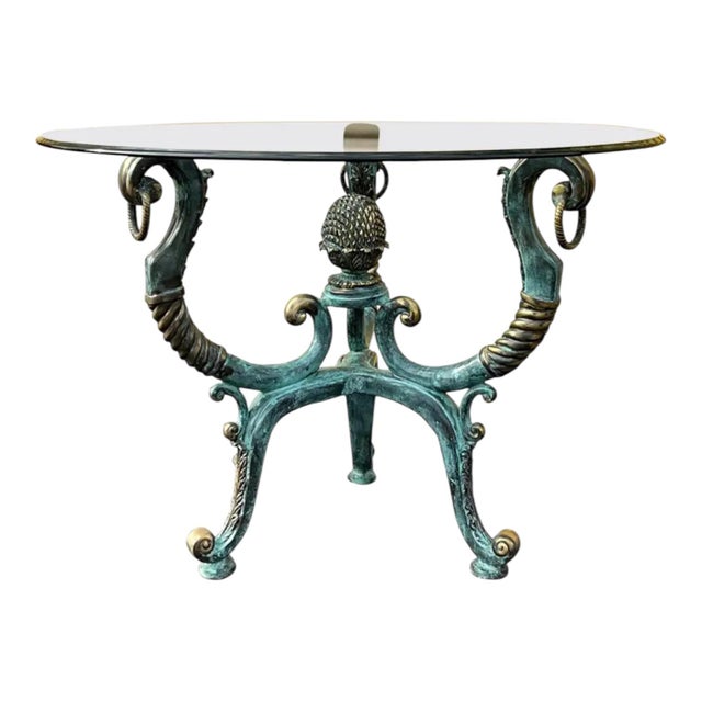 Neoclassical Style Patinated Brass / Verdigris Bronze Center or Dining Table by LaBarge For Sale - Image 11 of 12