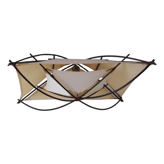 Mid-Century Modern Architectural Ceiling Light in Bamboo and Textile, 1970s For Sale