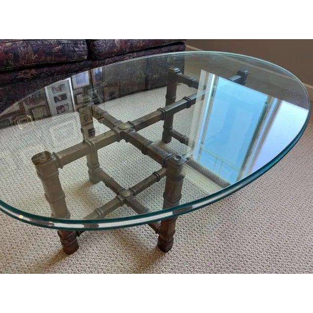 Drexel Heritage 1970s Drexel Heritage Faux Bamboo Oval Glass Coffee Table For Sale - Image 4 of 10