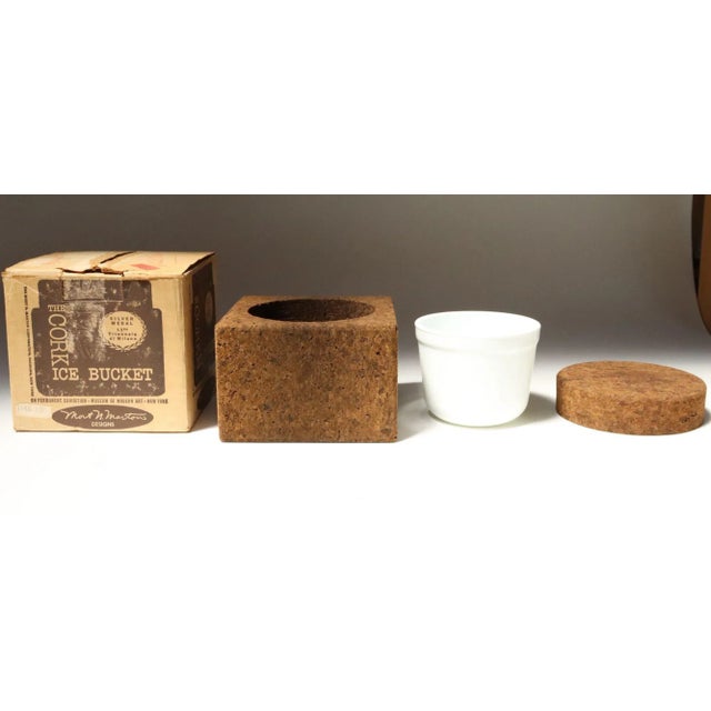 Wood Vintage Cork Ice Bucket With Milk Glass Insert by Mort Marton - Unused With Box For Sale - Image 7 of 12