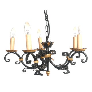 Wrought Iron 5-Light Chandelier, 1960s For Sale