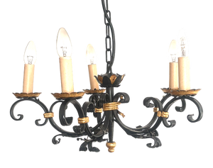 Wrought Iron 5-Light Chandelier, 1960s