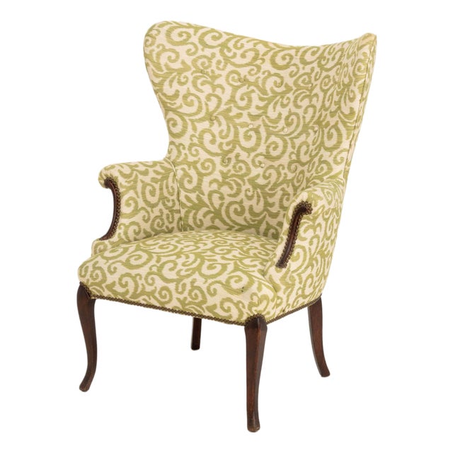 Chippendale Style Upholstered Wingback Armchair For Sale