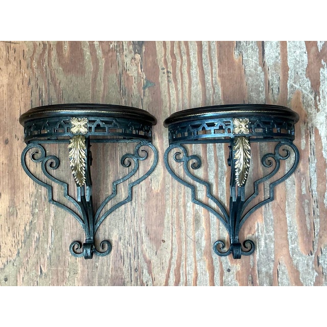 Vintage Maitland Smith Ornate Metal Wall Brackets - Set of 2 For Sale - Image 15 of 18