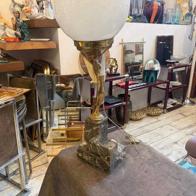 1930s Art Deco Black Marble, Gilded Metal and Milk Glass Italian Table Lamp For Sale - Image 16 of 18