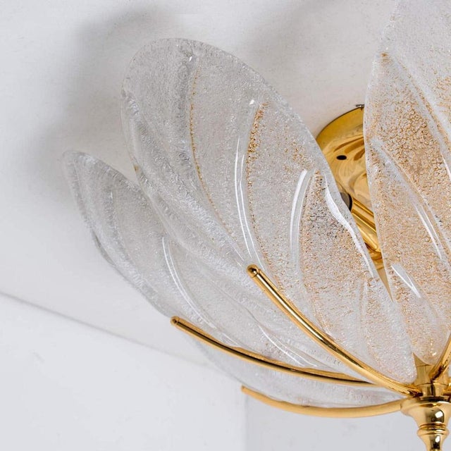 Gold Murano Glass and Brass Eight Leaves Chandelier, 1960s For Sale - Image 8 of 12