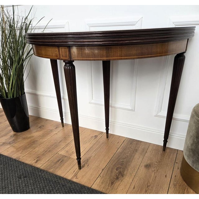 Mid-Century Italian Wooden Demi-Lune Folding Console Dining Game Table, 1970s For Sale - Image 10 of 12