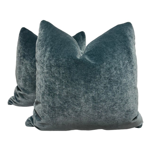 Rogers & Goffigon "Silk Mohair" in Thunder Cloud 22" Pillows-a Pair For Sale