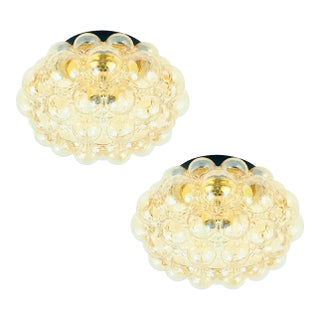 1960s Large Mid-Century Amber Bubble Glass Flush Mounts by Helena Tynell for Limburg, Germany - a Pair For Sale
