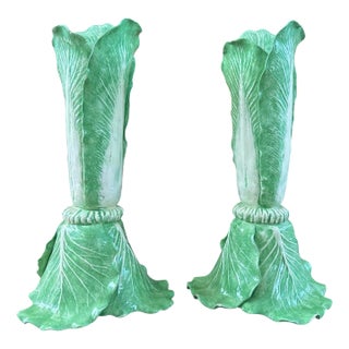 Vintage Dodie Thayer Cabagge Lettuce Large Candleholders For Sale