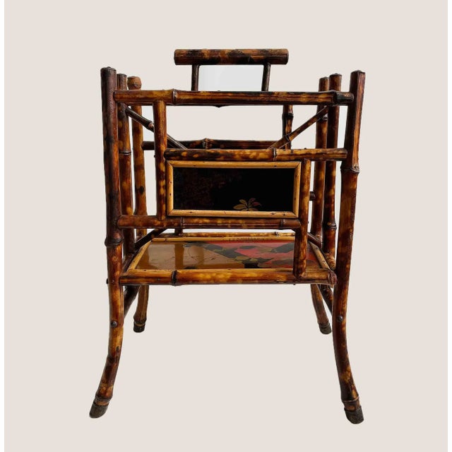 Vintage Magazine Rack With Japanese Painted Panels | Chairish
