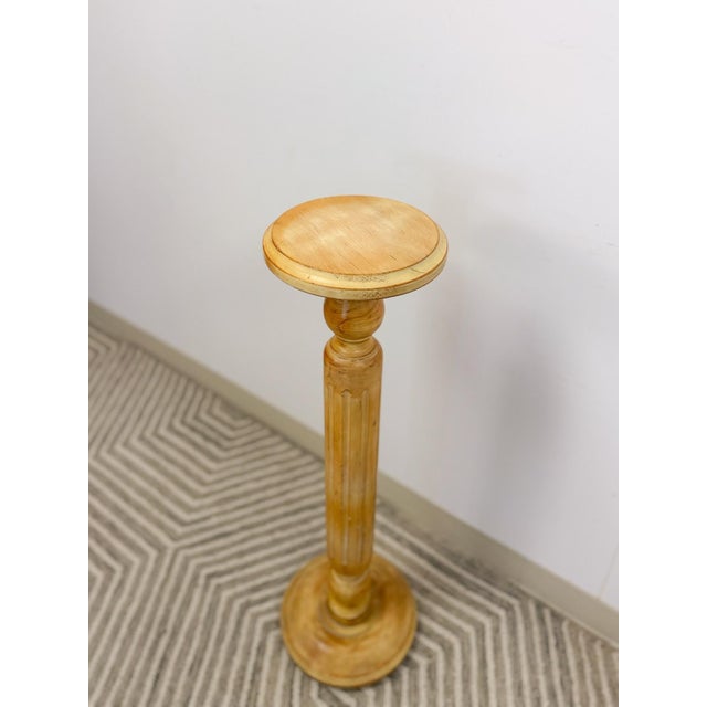 Italian Style Pickled Pine Pedestal Rustic Antique Farmhouse Plant Stand For Sale - Image 4 of 9