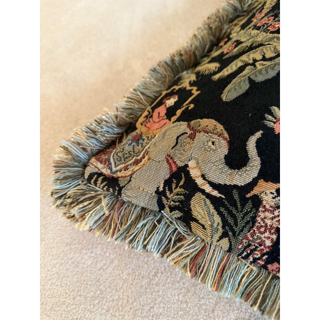 Vintage Chinoiserie Tapestry Throw Pillows With Elephants and Monkeys - A Pair For Sale - Image 11 of 13