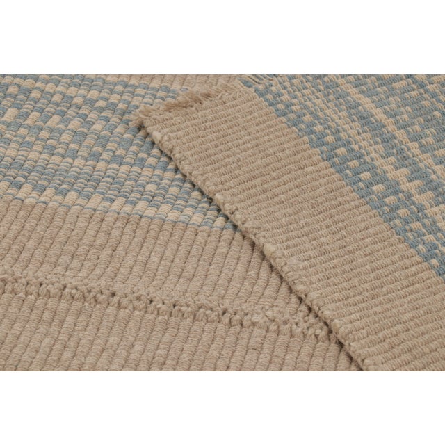Beige Rug & Kilim’s Contemporary Kilim, Beige and Blue Textural Stripes For Sale - Image 8 of 10