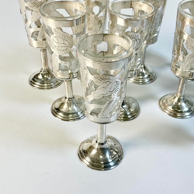 1950s Vintage Boho Chic Art Deco Mexican Antonio Pineda Sterling Silver Cordials - Set of 10 For Sale - Image 6 of 13