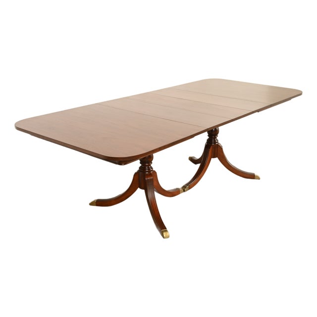 Drexel Georgian Mahogany Double Pedestal Extension Dining Table, Newly Refinished For Sale
