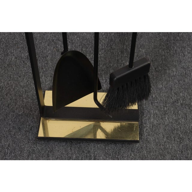 Vintage Modernist Iron and Brass Fireplace Tool Set With Brush, Shovel and Poker For Sale - Image 14 of 17