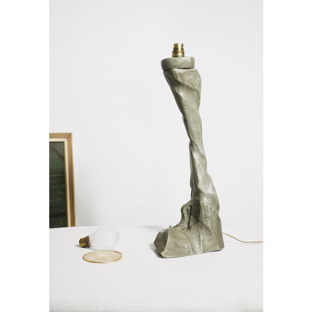 Brutalist Vintage Modern Brutalist Carved Wooden Table Lamp with Opal Globe, 1930s For Sale - Image 3 of 11